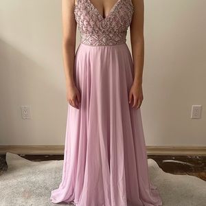 Elegant Pink Beaded Prom Dress